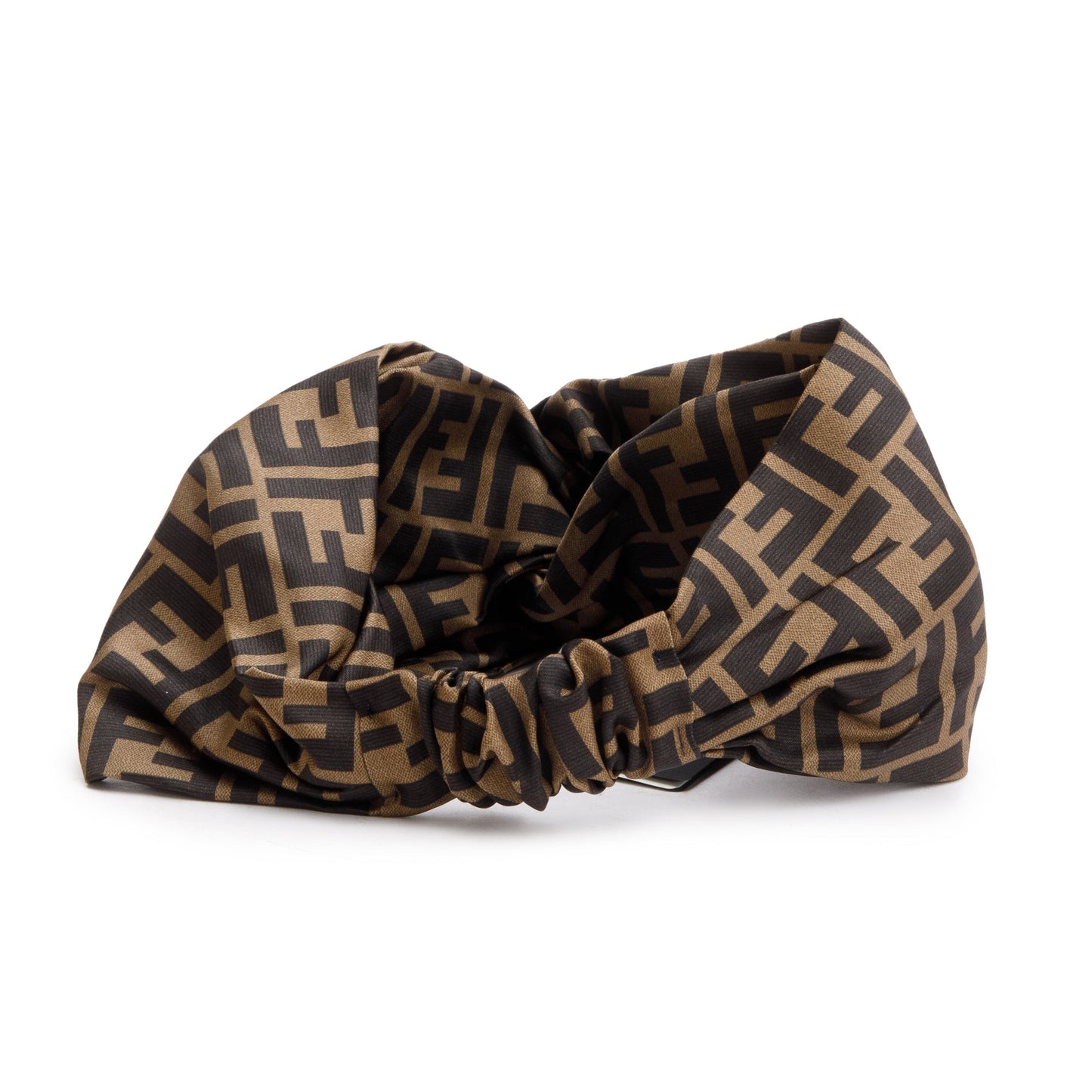 Fendi Brown Silk Zucca FF Logo Headband