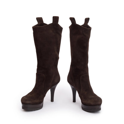 Fendi Brown Suede Mid-Calf Boots, Size 37