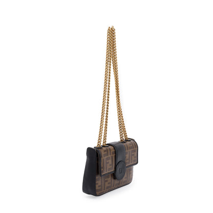 Fendi Brown Zucca Canvas Mini FF 1974 Logo Stamp Flap Shoulder Bag