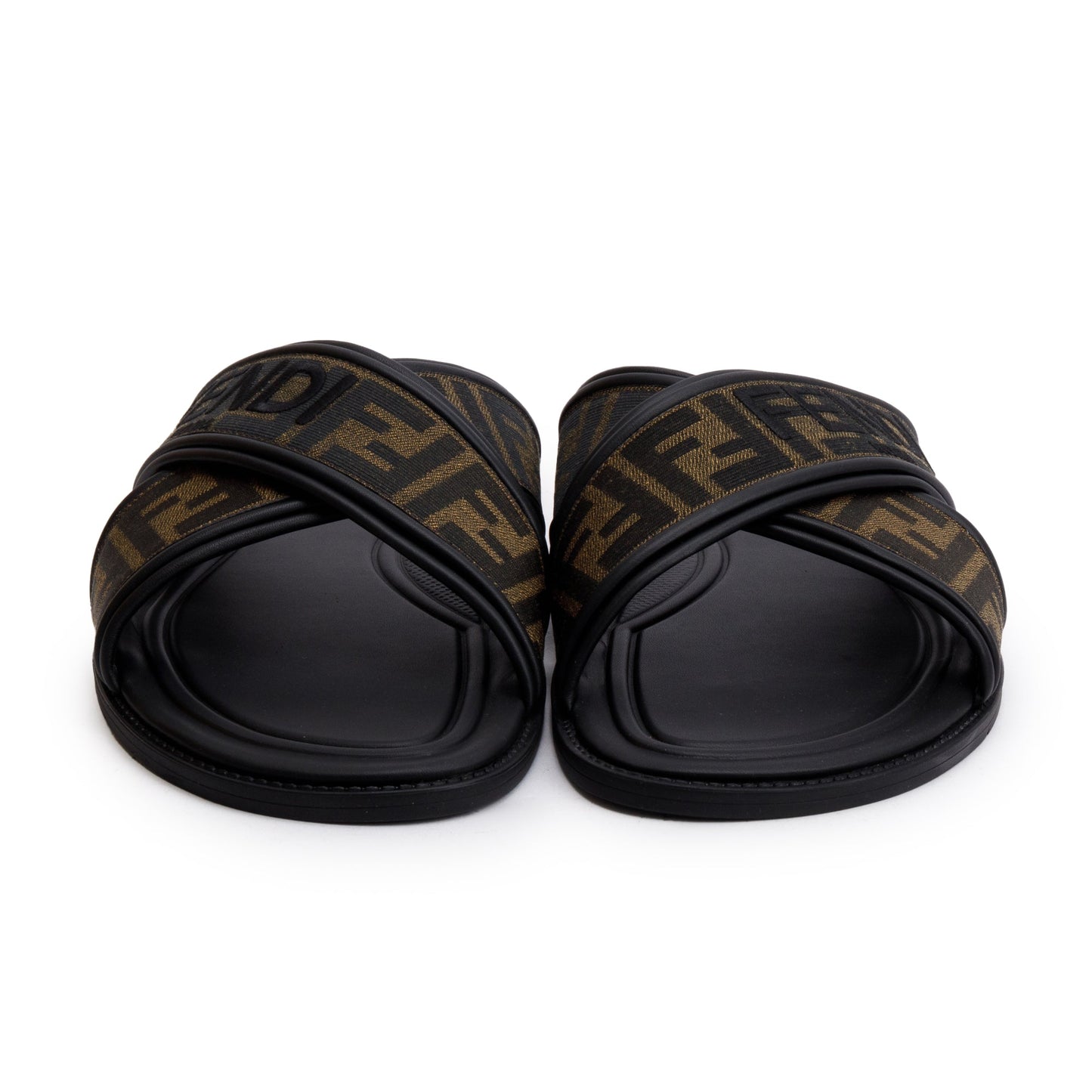 Fendi Brown Zucca FF Logo Canvas Slides, Size 11