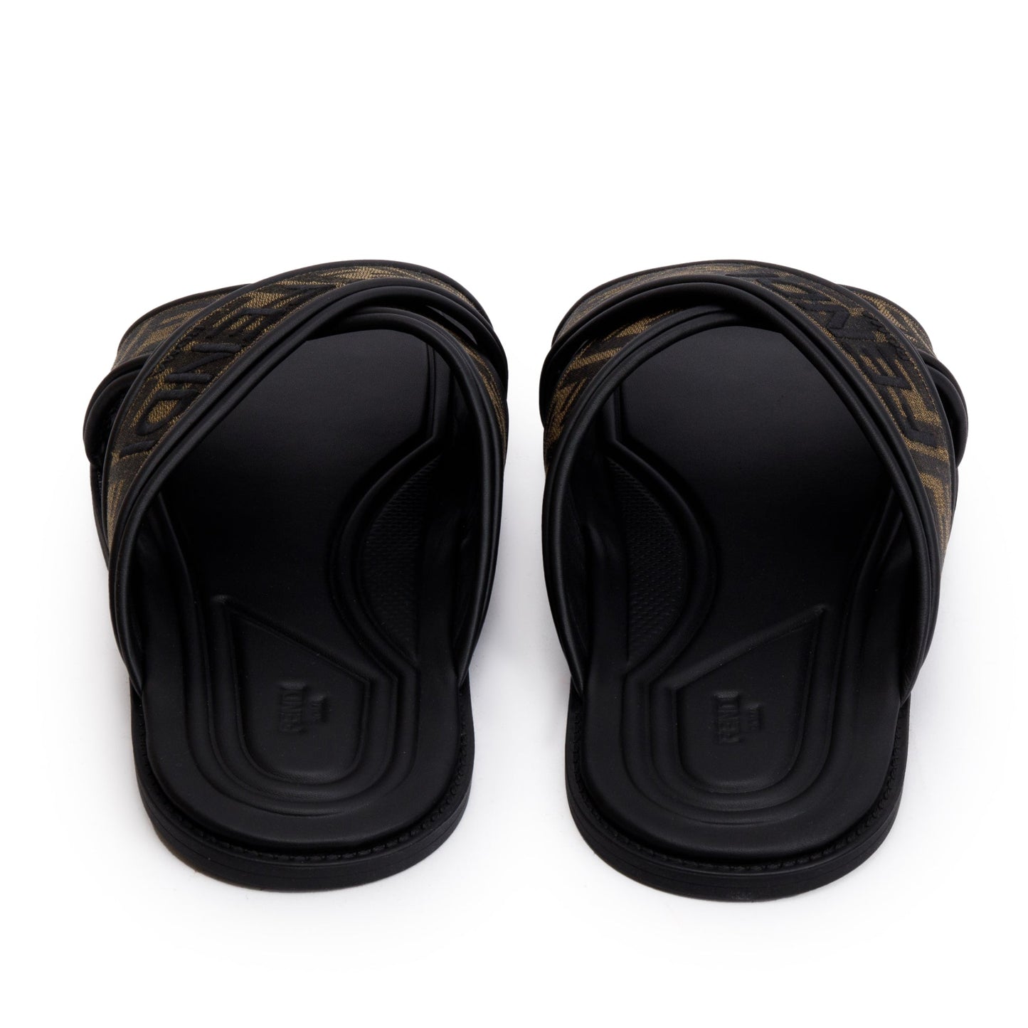 Fendi Brown Zucca FF Logo Canvas Slides, Size 11
