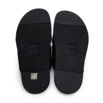Fendi Brown Zucca FF Logo Canvas Slides, Size 11