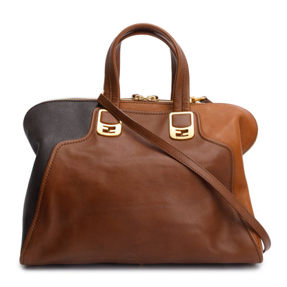 Fendi Brown/Black Calfskin Leather Mediu Chameleon Tote