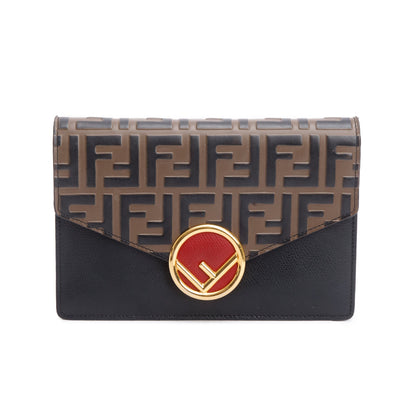Fendi Brown/Black FF 1974 Embossed Leather F is Fendi Envelope Wallet on Chain