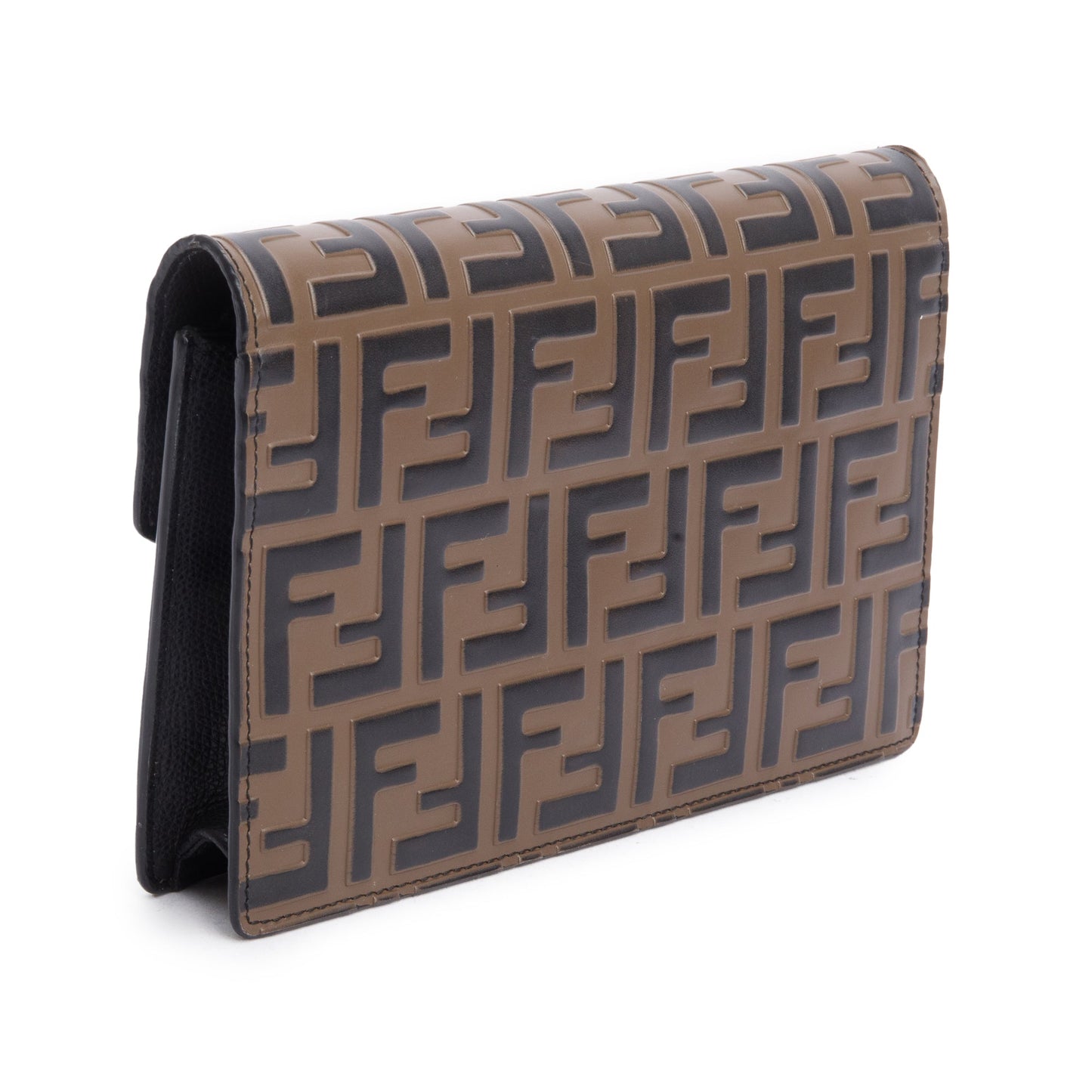 Fendi Brown/Black FF 1974 Embossed Leather F is Fendi Envelope Wallet on Chain