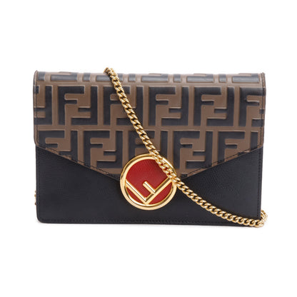 Fendi Brown/Black FF 1974 Embossed Leather F is Fendi Envelope Wallet on Chain