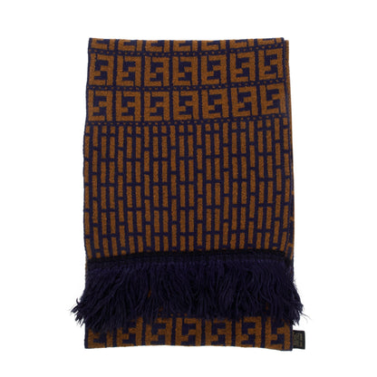 Fendi Brown/Blue Wool Zucca FF Logo Scarf