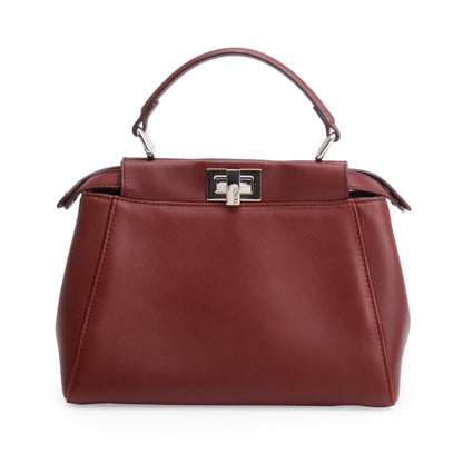 Fendi Burgundy Calfskin Leather Mini Peekaboo Bag