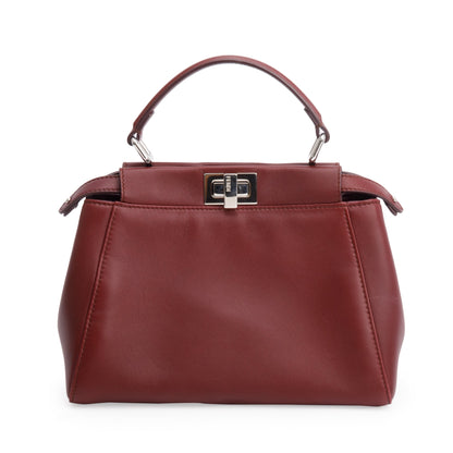 Fendi Burgundy Calfskin Leather Mini Peekaboo Bag