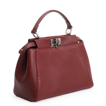 Fendi Burgundy Calfskin Leather Mini Peekaboo Bag