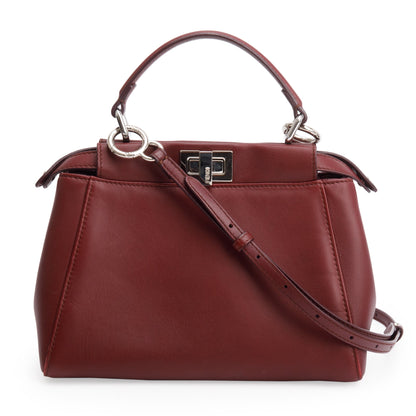 Fendi Burgundy Calfskin Leather Mini Peekaboo Bag