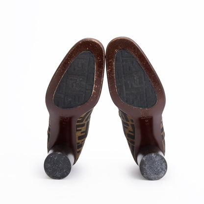 Fendi Embroidered FF Zucca Canvas Mary Jane Pumps, Size 10