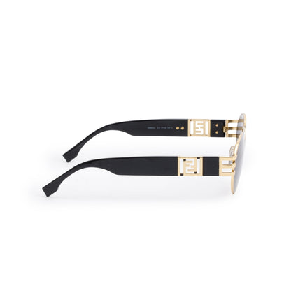 Fendi FE40052U Gold-Tone Metal Black Acetate Zucca FF Logo Round Sunglasses
