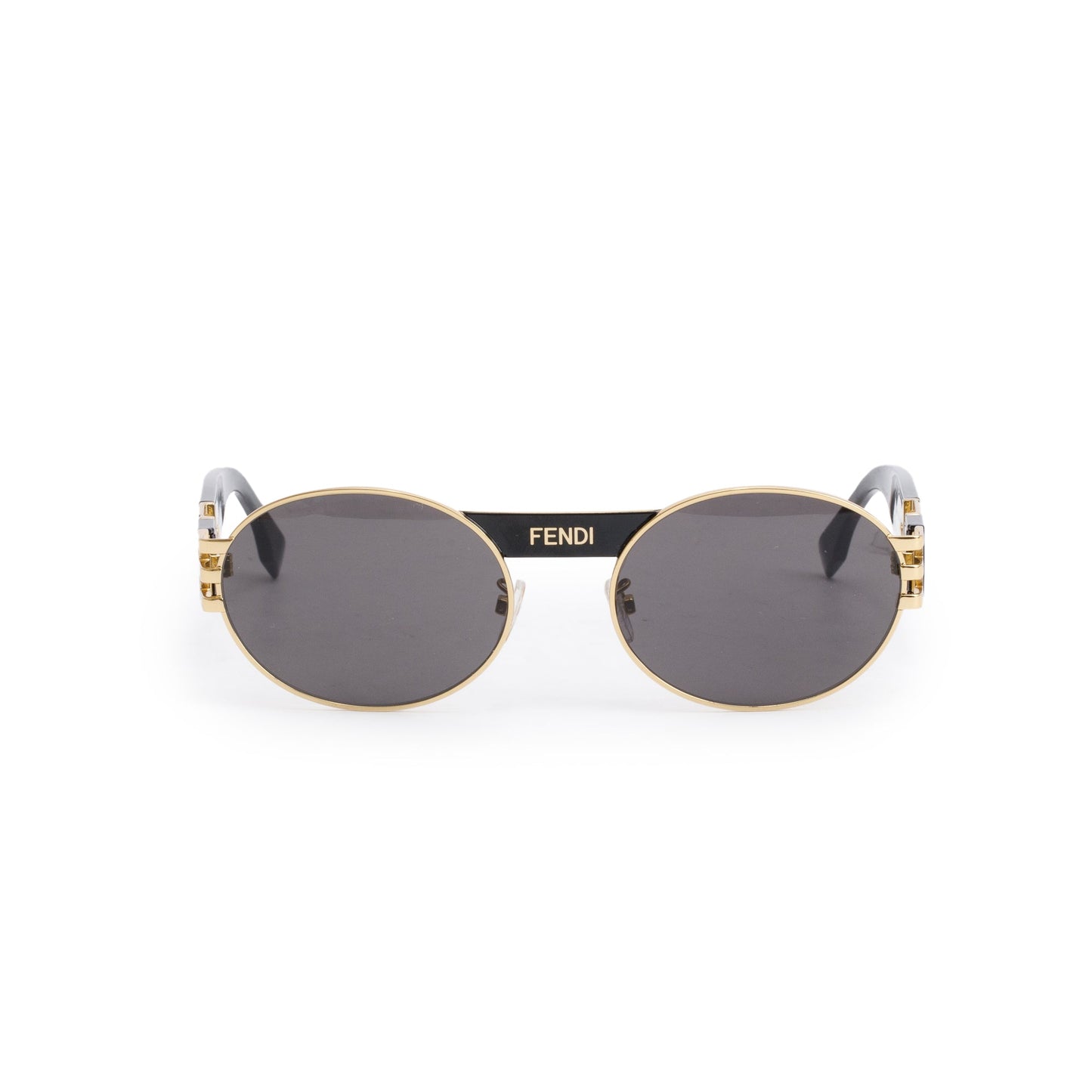 Fendi FE40052U Gold-Tone Metal Black Acetate Zucca FF Logo Round Sunglasses