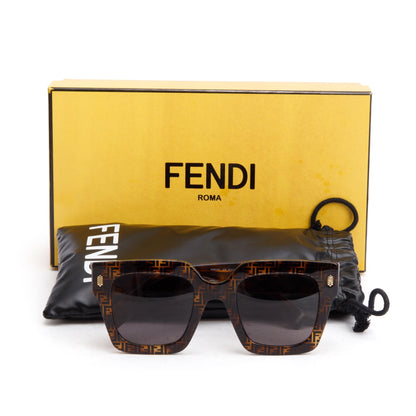 Fendi FE40101 Havana Acetate Square Sunglasses