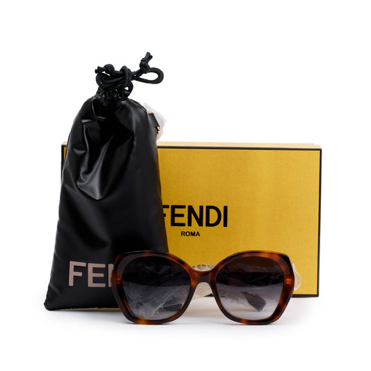 Fendi FE401121 Tortoise Acetate Lettering Square Sunglasses