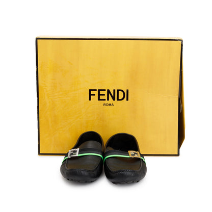Fendi FF Black Leather Loafers, Size 11