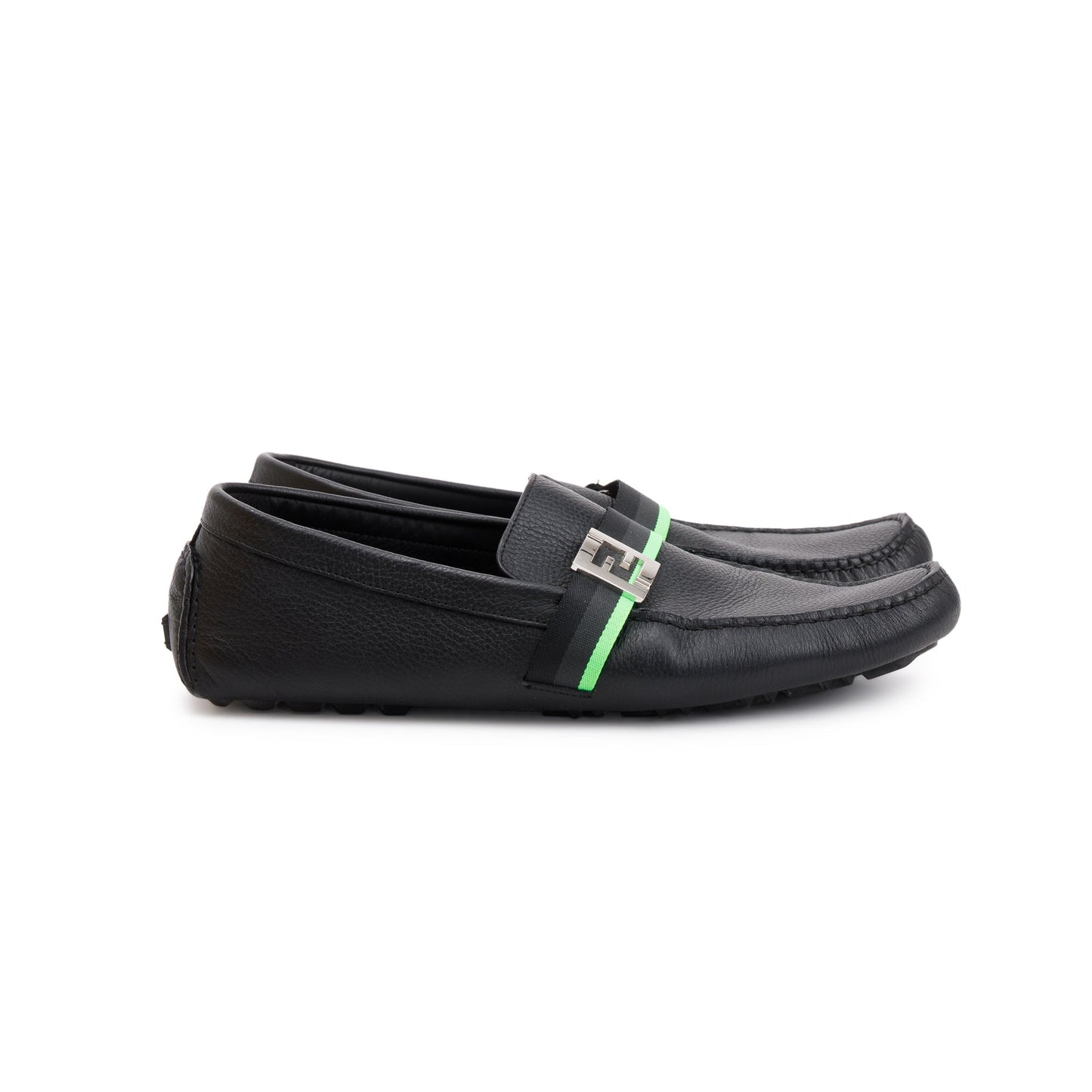 Fendi FF Black Leather Loafers, Size 11