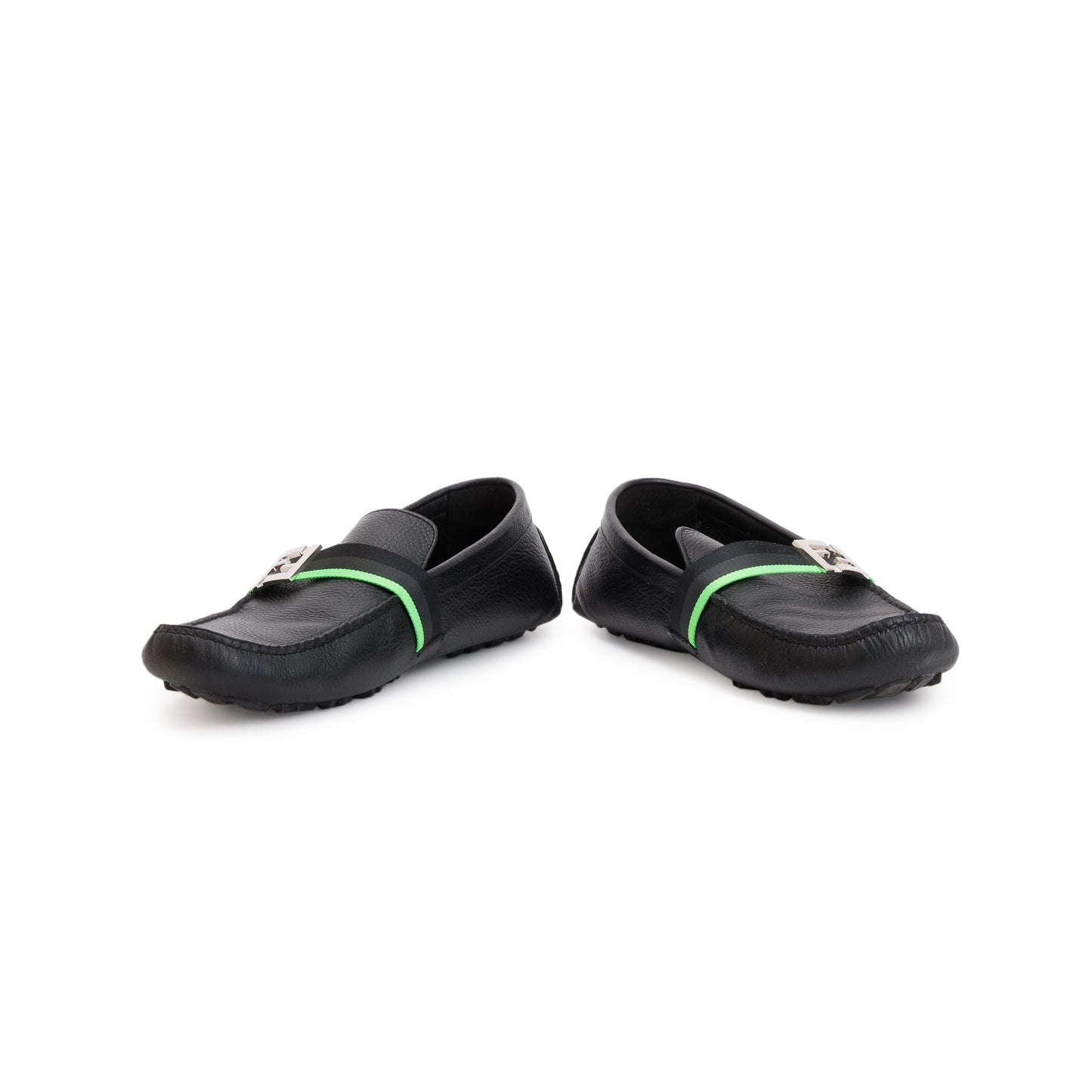 Fendi FF Black Leather Loafers, Size 11