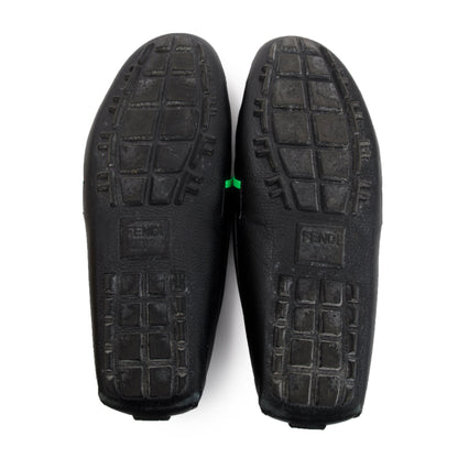 Fendi FF Black Leather Loafers, Size 11