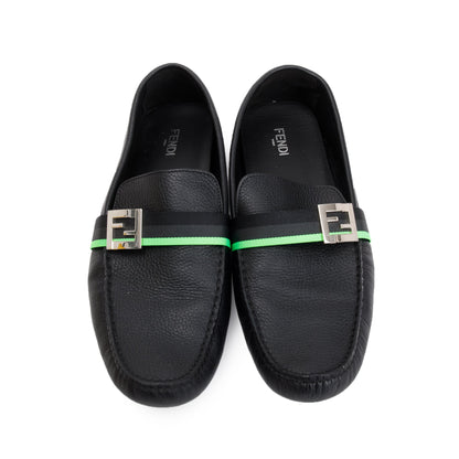 Fendi FF Black Leather Loafers, Size 11