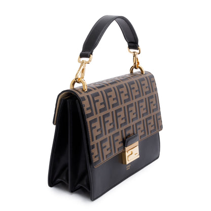Fendi FF Embossed & Black Calfskin Leather Kan I Shoulder Bag
