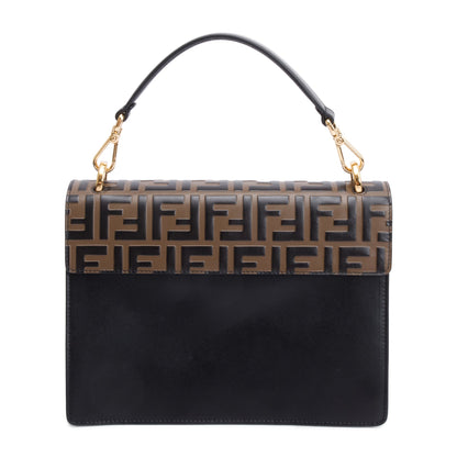 Fendi FF Embossed & Black Calfskin Leather Kan I Shoulder Bag