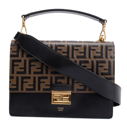 Fendi FF Embossed & Black Calfskin Leather Kan I Shoulder Bag