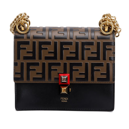 Fendi FF Embossed & Black Calfskin Leather Small Kan I Shoulder Bag