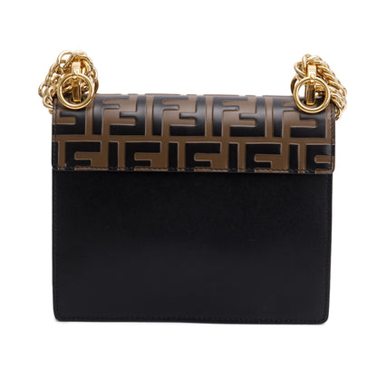 Fendi FF Embossed & Black Calfskin Leather Small Kan I Shoulder Bag