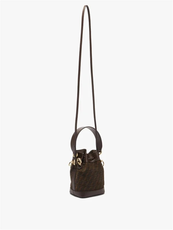 FENDI FF MINI SUEDE AND LEATHER MON TRÃSOR BUCKET BAG