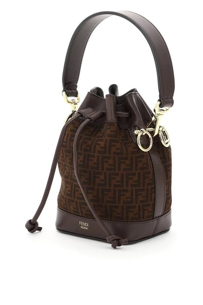 FENDI FF MINI SUEDE AND LEATHER MON TRÃSOR BUCKET BAG