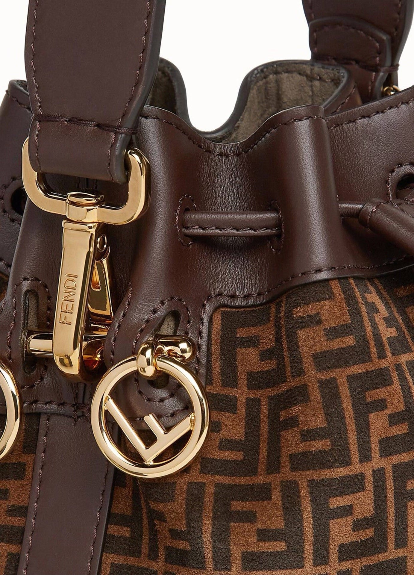 FENDI FF MINI SUEDE AND LEATHER MON TRÃSOR BUCKET BAG