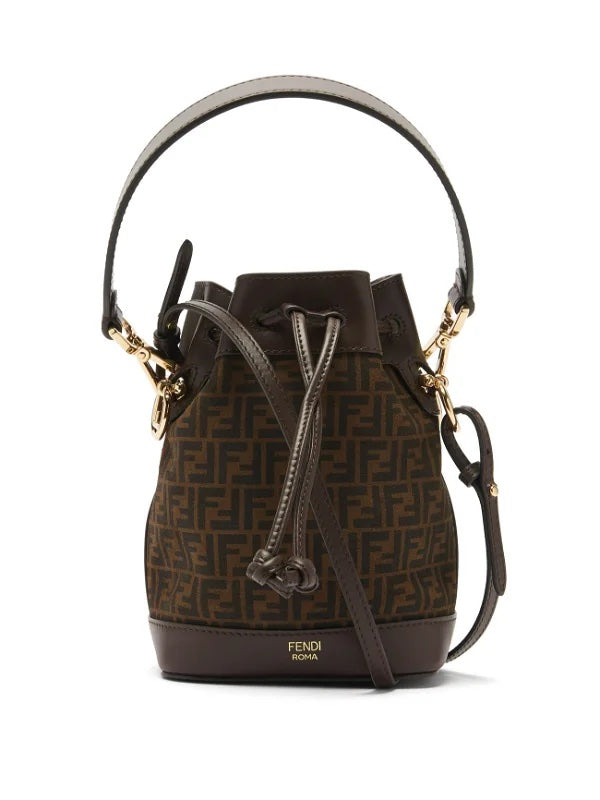 FENDI FF MINI SUEDE AND LEATHER MON TRÃSOR BUCKET BAG