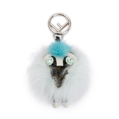Fendi FF Zucca Canvas Mink Fox Fur Space Monkey Bag Charm