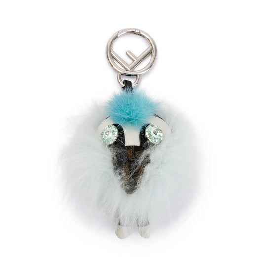 Fendi FF Zucca Canvas Mink Fox Fur Space Monkey Bag Charm