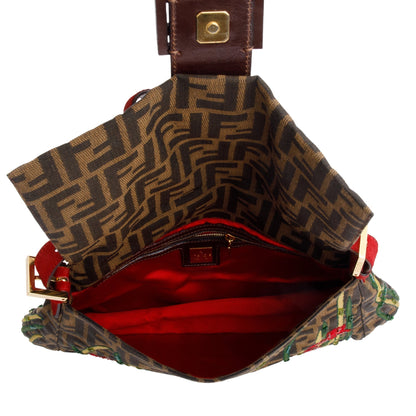 Fendi FF Zucca Floral Embroidered Beaded Mama Forever Baguette Shoulder Bag