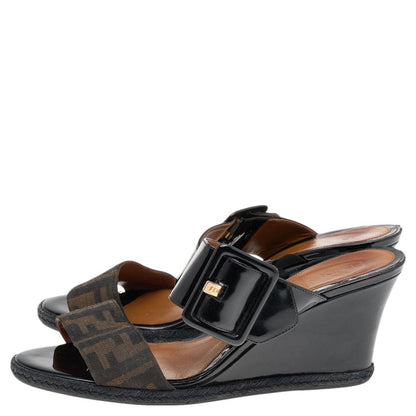 FENDI FF ZUCCA WEDGE HEEL SANDALS