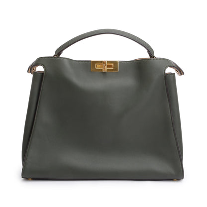 Fendi Green Calfskin Leather Large Peekaboo Bag
