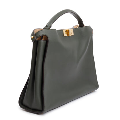 Fendi Green Calfskin Leather Large Peekaboo Bag