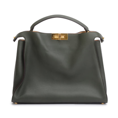 Fendi Green Calfskin Leather Large Peekaboo Bag