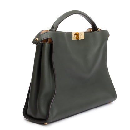 Fendi Green Calfskin Leather Large Peekaboo Bag