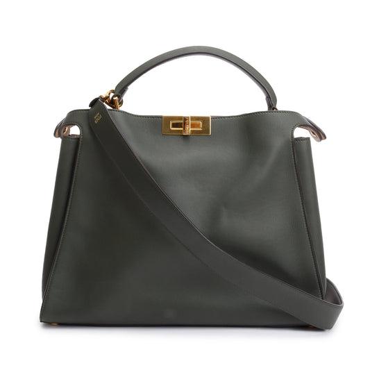Fendi Green Calfskin Leather Large Peekaboo Bag