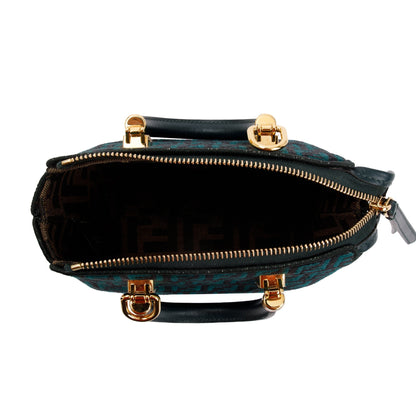 Fendi Green FF Motif Tapestry Fabric By the Way Mini Boston Bag