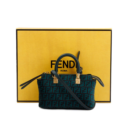 Fendi Green FF Motif Tapestry Fabric By the Way Mini Boston Bag