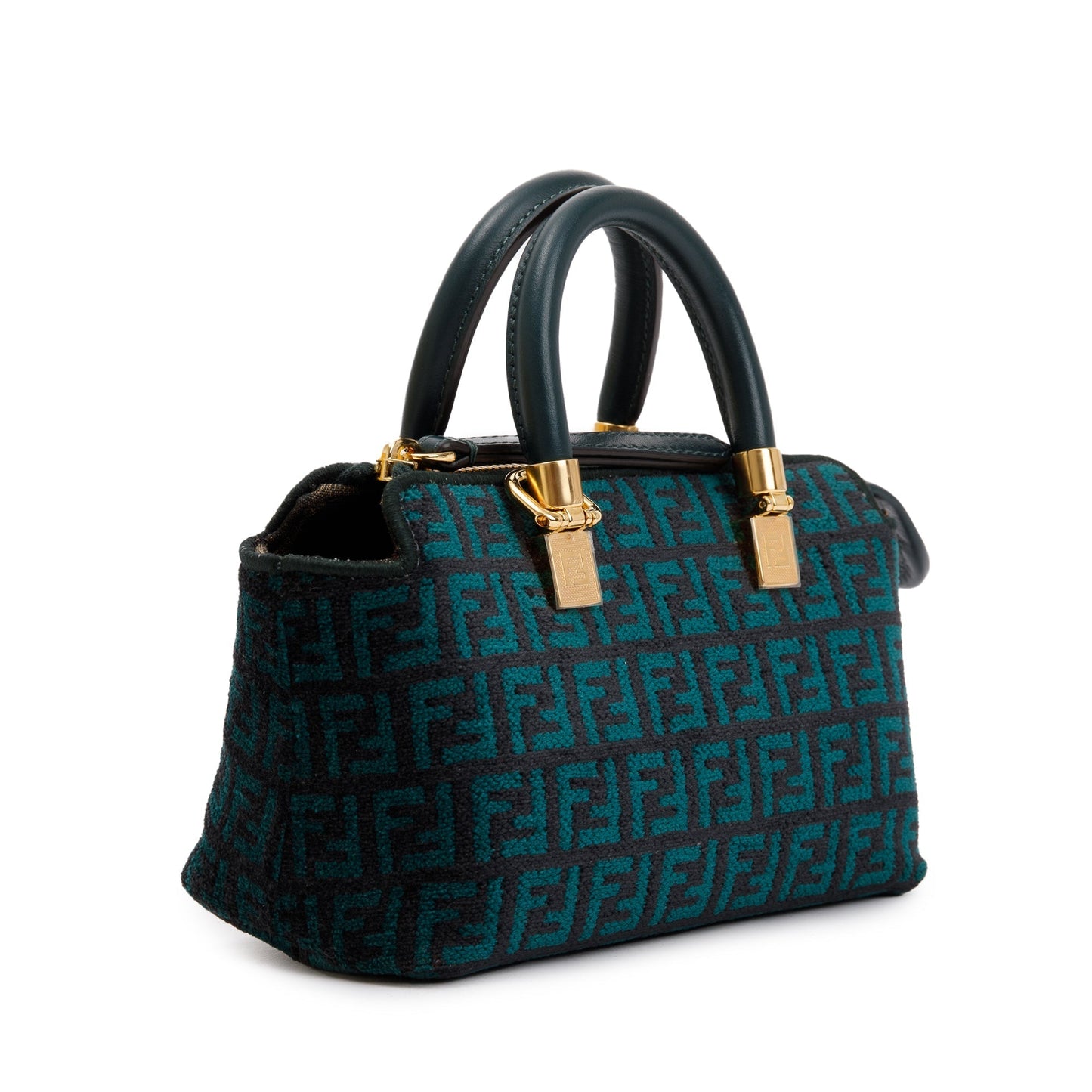 Fendi Green FF Motif Tapestry Fabric By the Way Mini Boston Bag