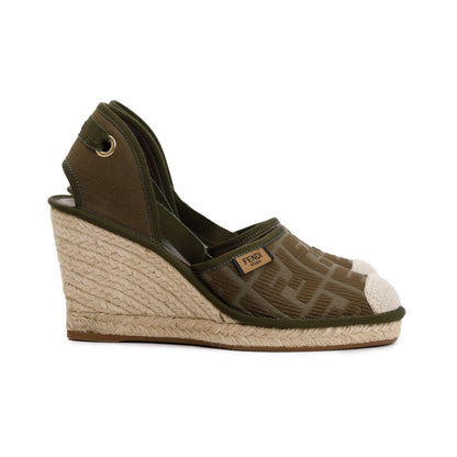 Fendi Green FF Zucca Logo Canvas Lace Up Espadrille, Size 38