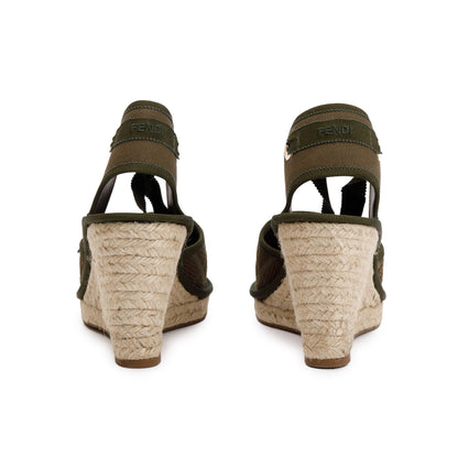 Fendi Green FF Zucca Logo Canvas Lace Up Espadrille, Size 38