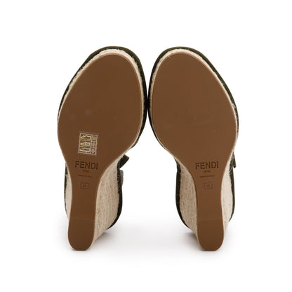 Fendi Green FF Zucca Logo Canvas Lace Up Espadrille, Size 38