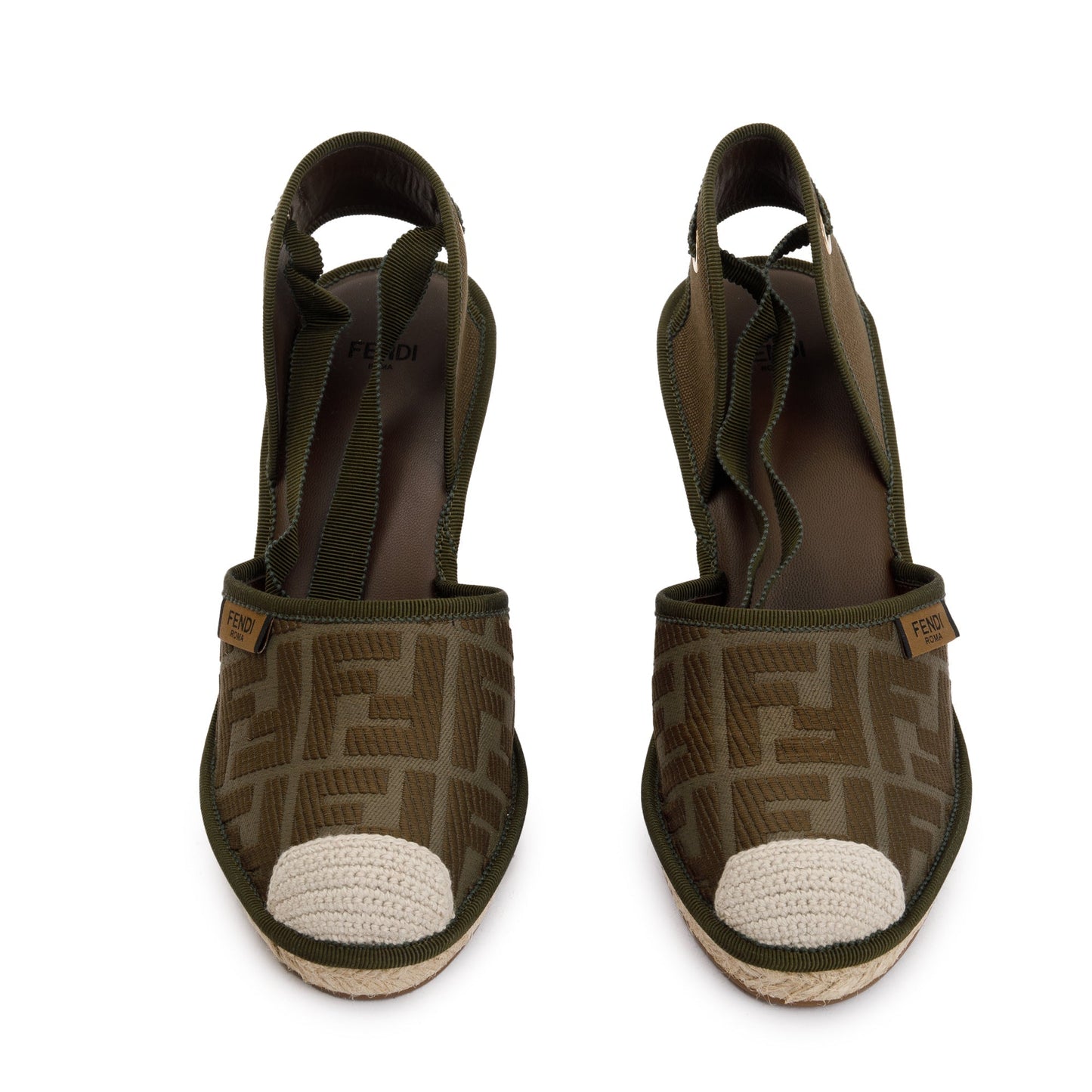 Fendi Green FF Zucca Logo Canvas Lace Up Espadrille, Size 38
